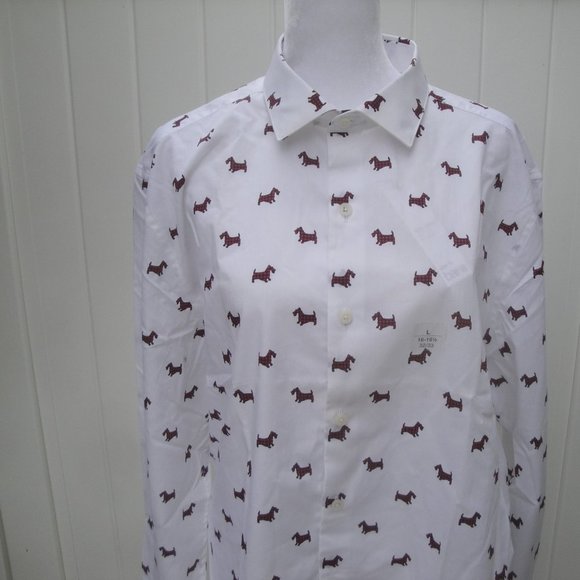 SOLD Men's Shirt Slim-Fit Stretch Scottie Print Dress Shirt Large NEW - Picture 3 of 5
